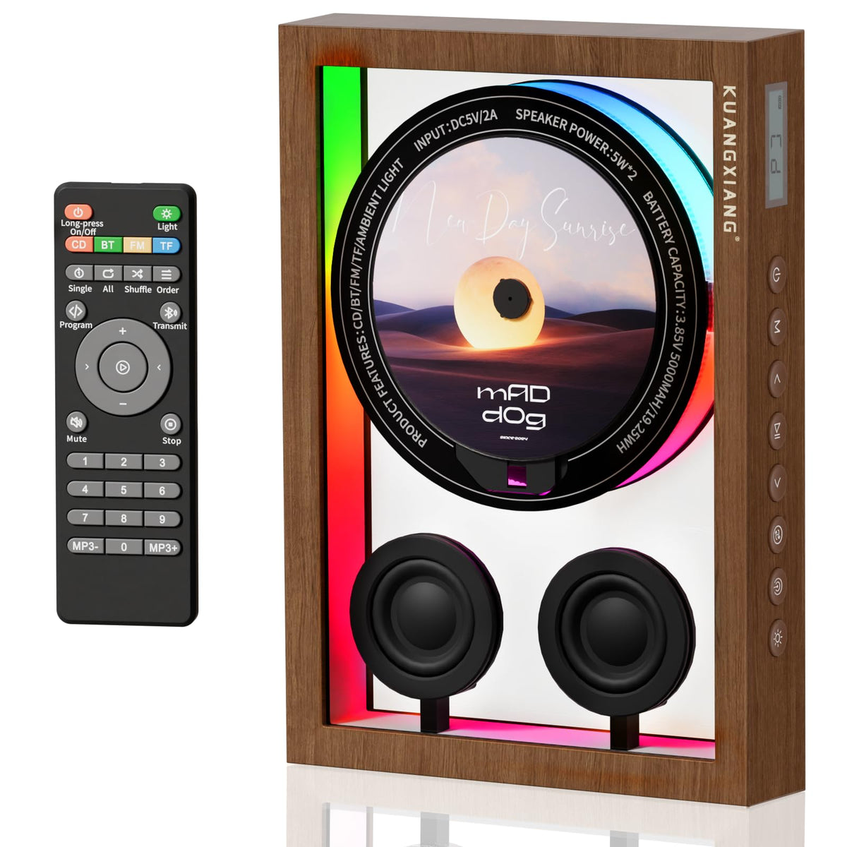 Retro CD Player Bluetooth 5.4 Speaker for Home Office Wall & Desktop Mount FM Radio, Gifts for Men, TF Card Support, 5000mAh Battery, LED Night Light, Built-in Mic, Remote Control, Dual Speakers