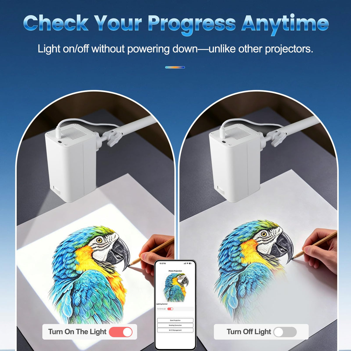 Art Projector for Tracing and Drawing, White, No App Need, Dual-Band 2.4G/5G WiFi, 1080P HD, Sketching for Artists/Beginners, Project Images on Canvas/Wall/Desk/Cake