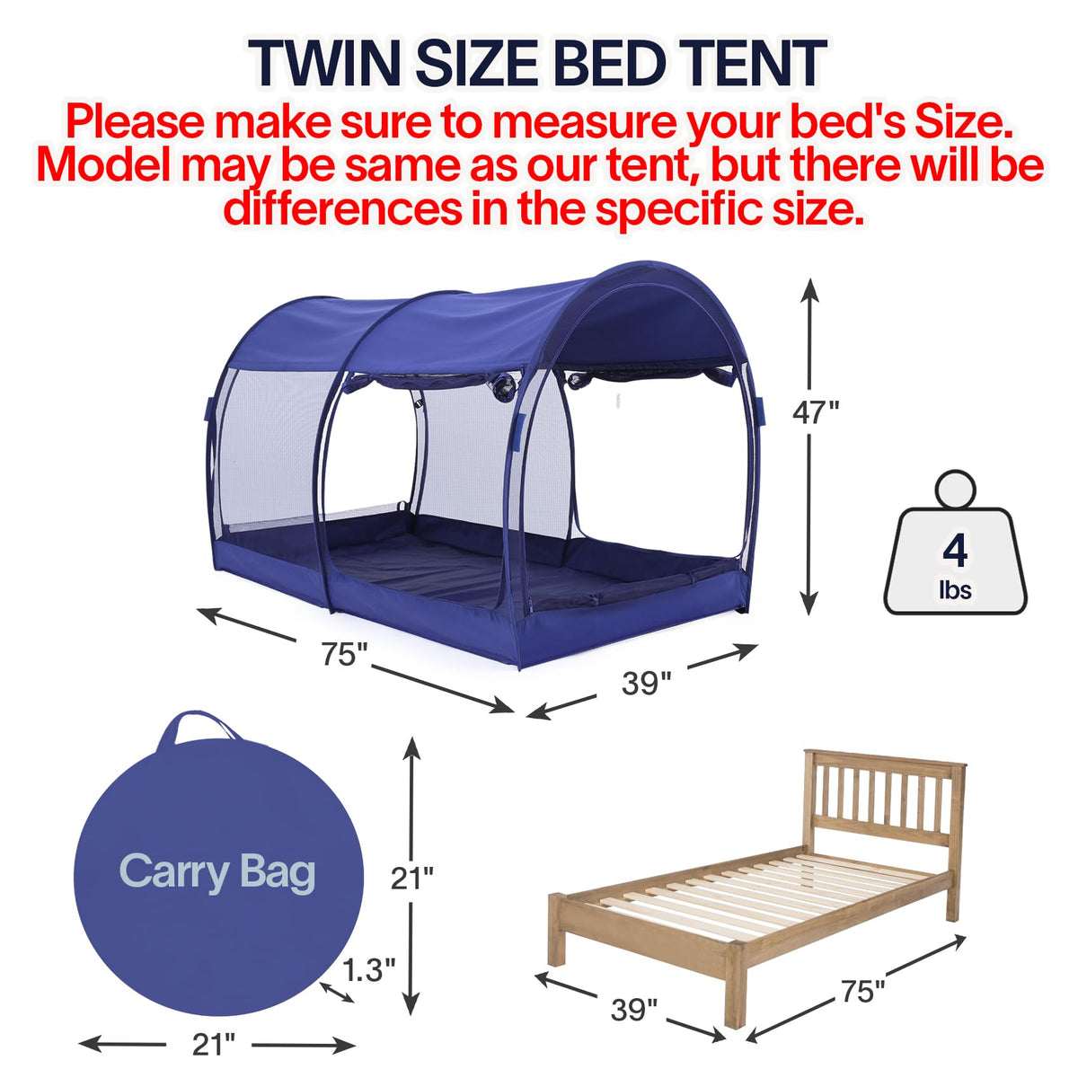 LEEDOR® Bed Tent Dream Tent Bed Canopy Shelter Cabin Sleeping Tent Indoor Bed Curtain Pop Up Privacy Warm Breathable with 4 Doors Twin/Full/Queen for Kids and Adult (Mattress Not Included)