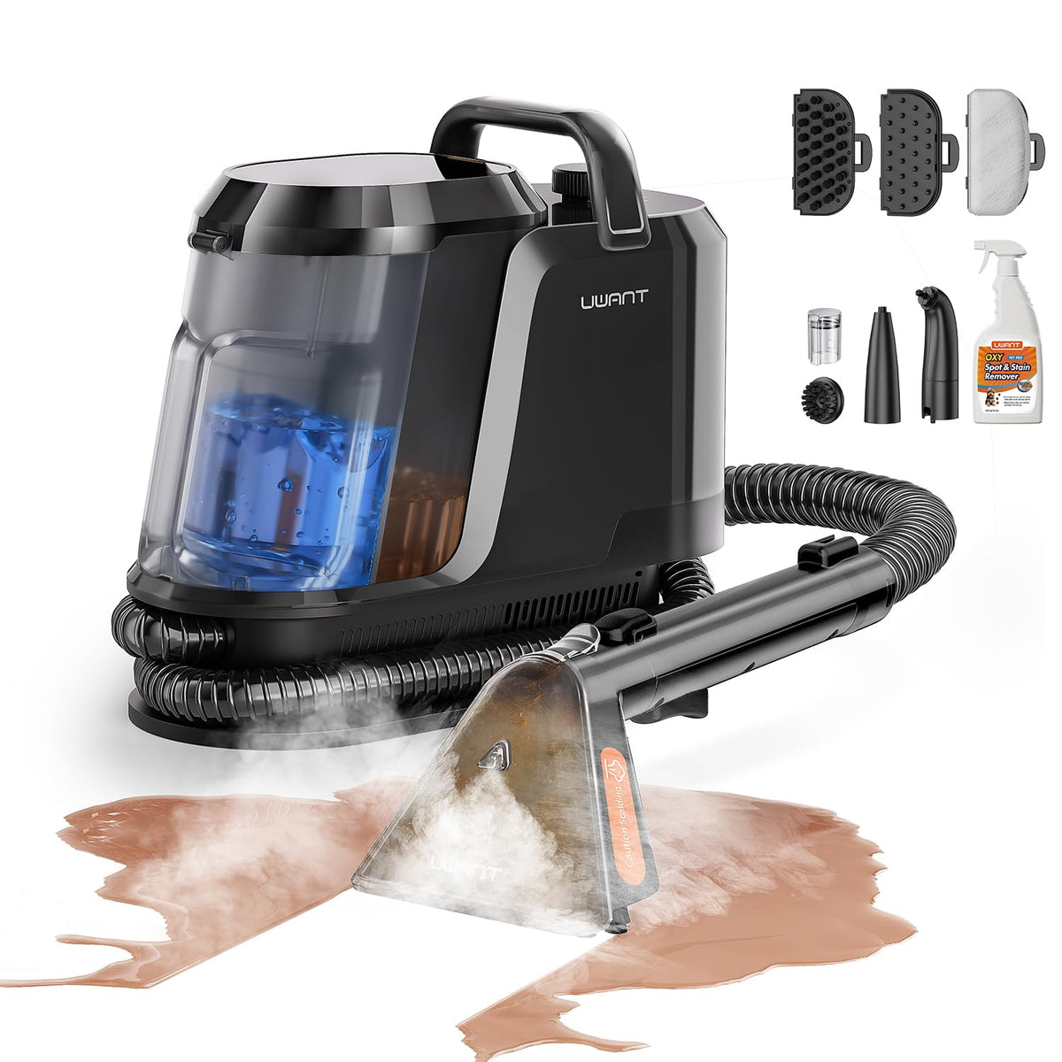 Uwant Carpet Cleaner Machine with Steam&Hot&Cold Water System, 18KPa Powerful Suction, Multi-Purpose Upholstery Cleaner for Carpet, Stairs, Sofa & Pet Messes, Portable Carpet Steam Cleaner Set of 1