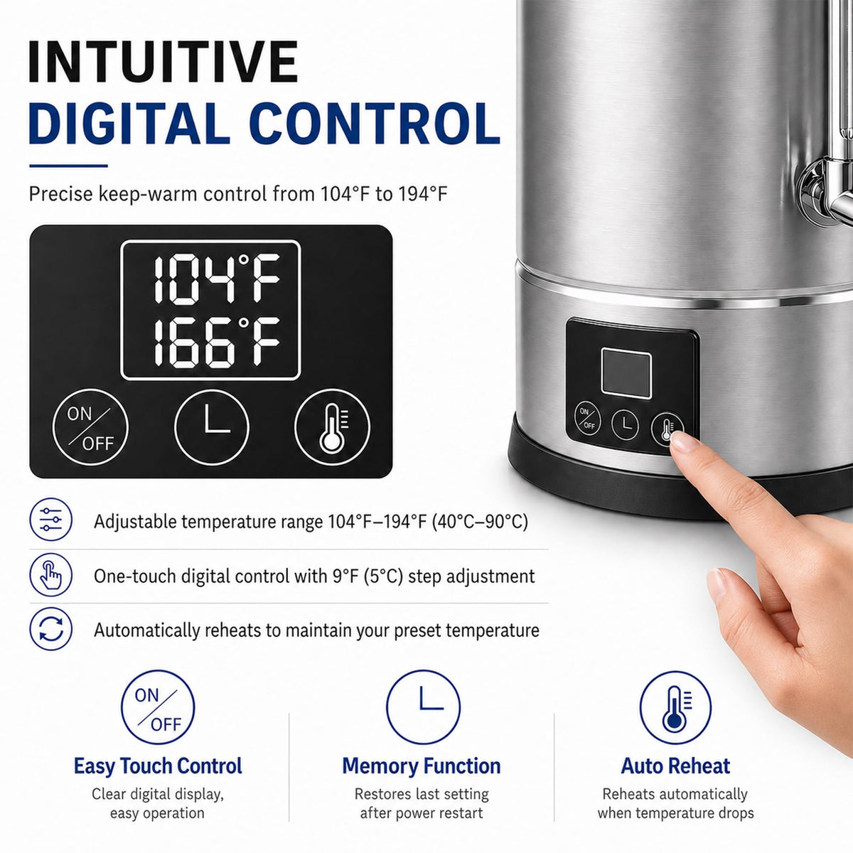 11L (45 Cups) Hot Water Dispenser Urn, Commercial Hot Water Boiler 304 steel tank, digital temp control, keep-warm, boil-dry protection, for tea, coffee, formula, restaurant, hotel and events