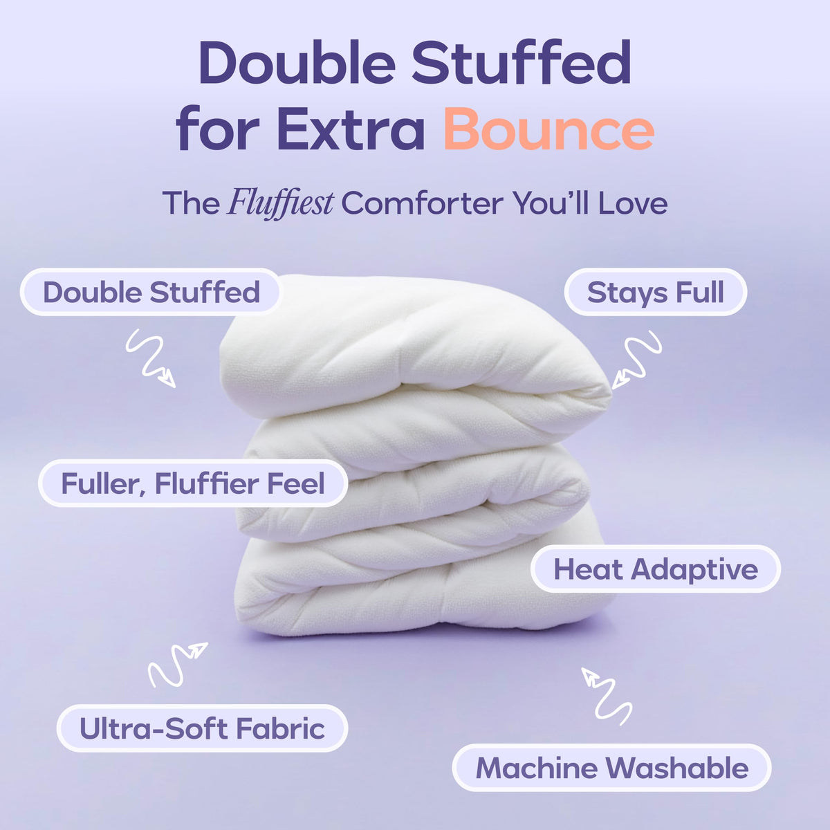 Mellow Marshmellow Comforter Full/Queen, All-Season Temperature Control Extra Fluffy Double-Stuffed Down Alternative Duvet Insert, OEKO-TEX Class I Fabric and Box-Stitch, Machine Washable