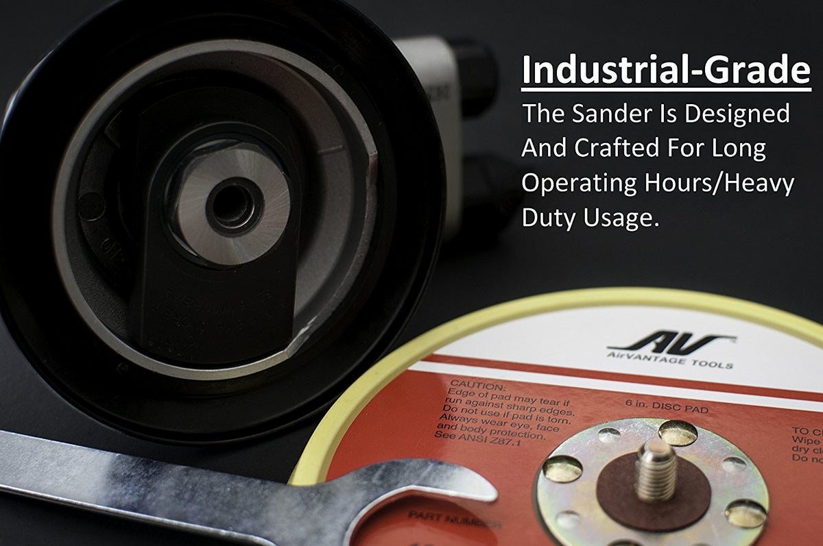 AirVANTAGE Industrial Grade Random Orbital Air Sander Non-Vacuum With Low-Profile Pad, 1/4 in. NPT Air Inlet (5": 3/32- Hook & Loop)