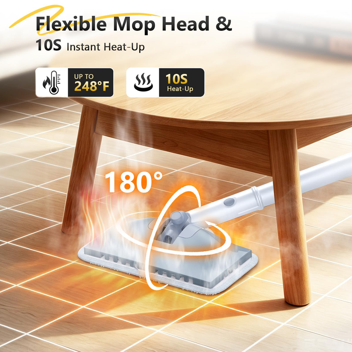 10-in-1 Steam Mop with Detachable Handheld Steam Cleaner Quick 10s Heat, 350ml Tank and 2-Level Steamer for Cleaning Floor, Carpet, BBQ Grill, Tile, and Grout, Swags