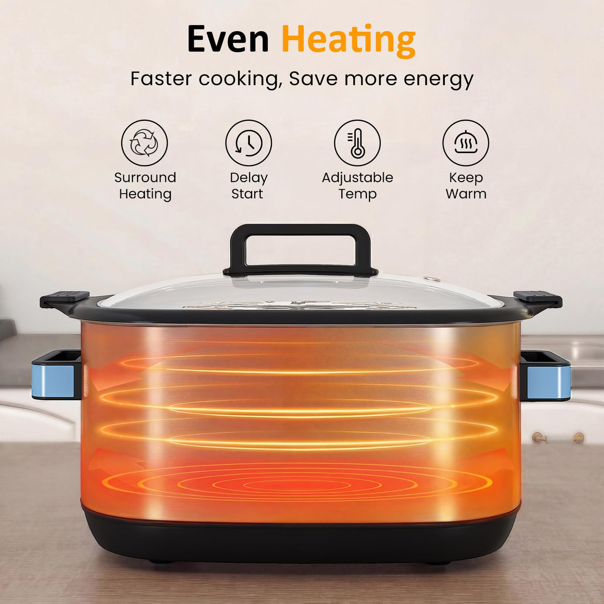 Sunvivi 12-in-1 Programmable Slow Cooker 6.5QT with Timer & Keep Warm Multicooker with Timer & Temp Control, Dishwasher Safe Lid & Removable Nonstick Crock, Stainless Steel Rack, Blue