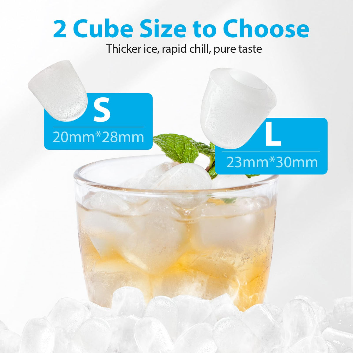 Aeitto Ice Maker Countertop 26lbs/24H Ice Makers Ready in 6-Min 8 Ice Cubes 2 Sizes of Bullet Ice Portable Ice Machine with Basket/Scoop, Auto-Cleaning Energy-Saving for Home/Kitchen/Office Stainless