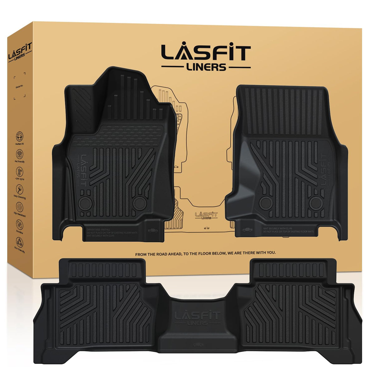 LASFIT Floor Mats for Toyota Tacoma 2024 2025 2026 Double Cab Auto Tran Gas Not Fit Hybrid, All Weather Custom Fit Anti-Slip TPE Floor Liners Accessories for Tacoma TRD/SR/SR5/limited, 1st & 2nd Row