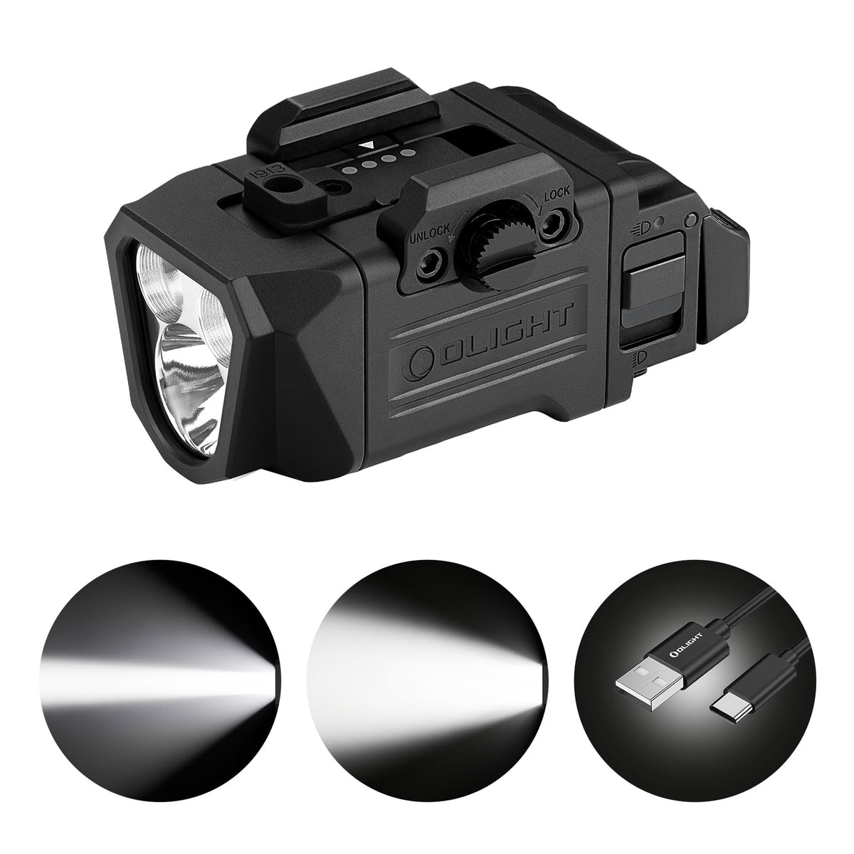 OLIGHT PL X Compact Tactical Flashlight USB-C, Spotlight/Floodlight 22500 Candela, 1200 Lumens, Weaponlight fits for Compact & Full-Size, Fits 1913 & GL Rails, Al 6061, IPX7 for Range Training