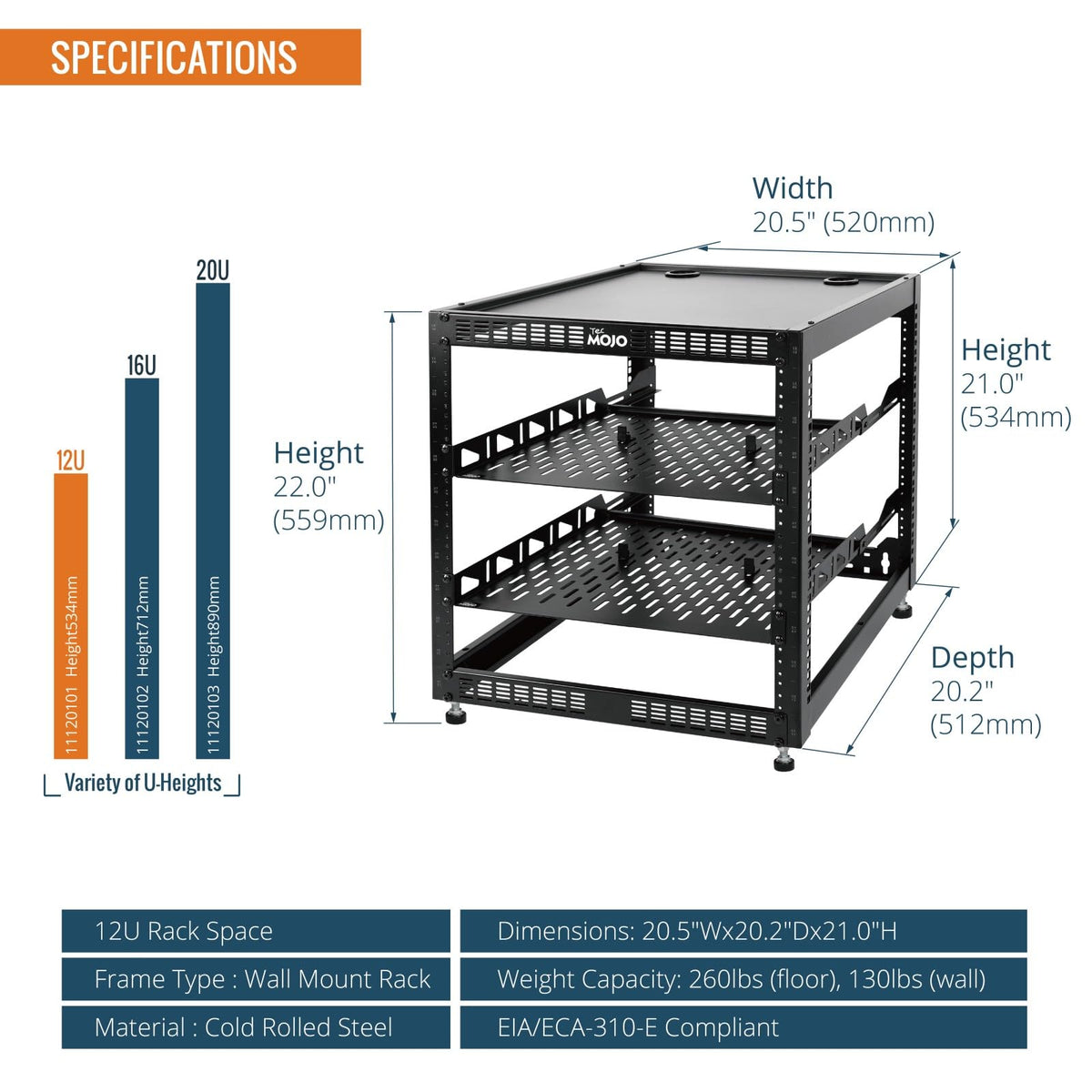 Tecmojo 12U Open Frame Network Rack for IT & AV Gear, AV Rack Floor Standing or Wall Mounted,with 2 PCS 1U Rack Shelves & Mounting Hardware,Network Rack for 19" Networking,Audio and Video Device