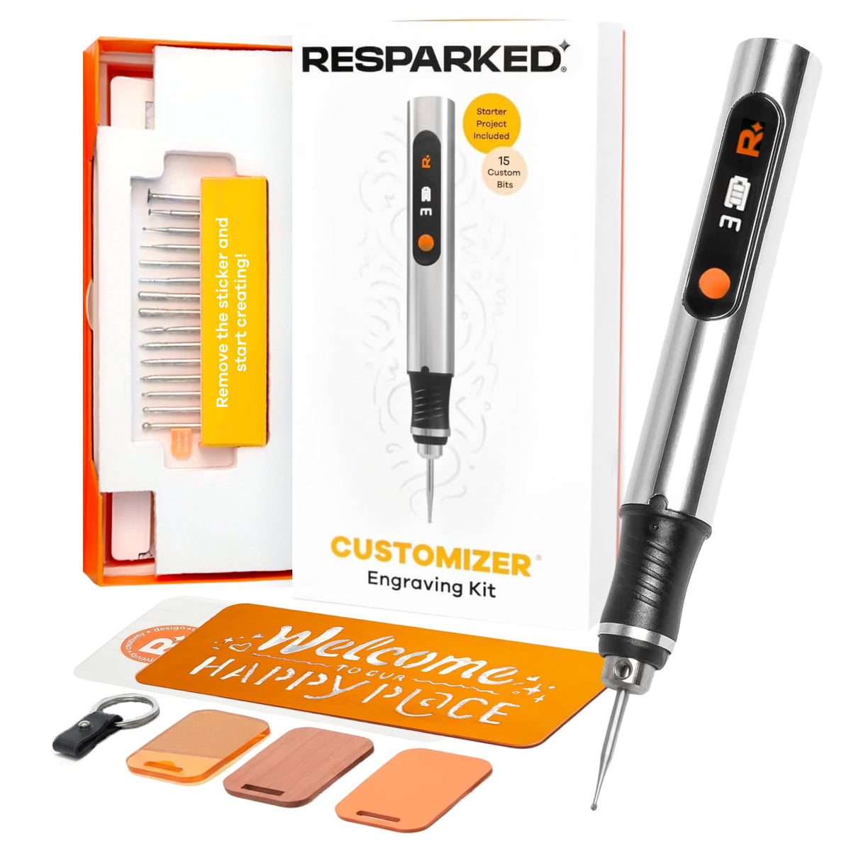 Resparked Customizer™ Special Edition Engraving Kit – DIY Starter Set with Engraving Pen, Bits & Materials – Create Personalized Keychains, Magnets & Metal Art – Giftable Craft Kit for Beginners