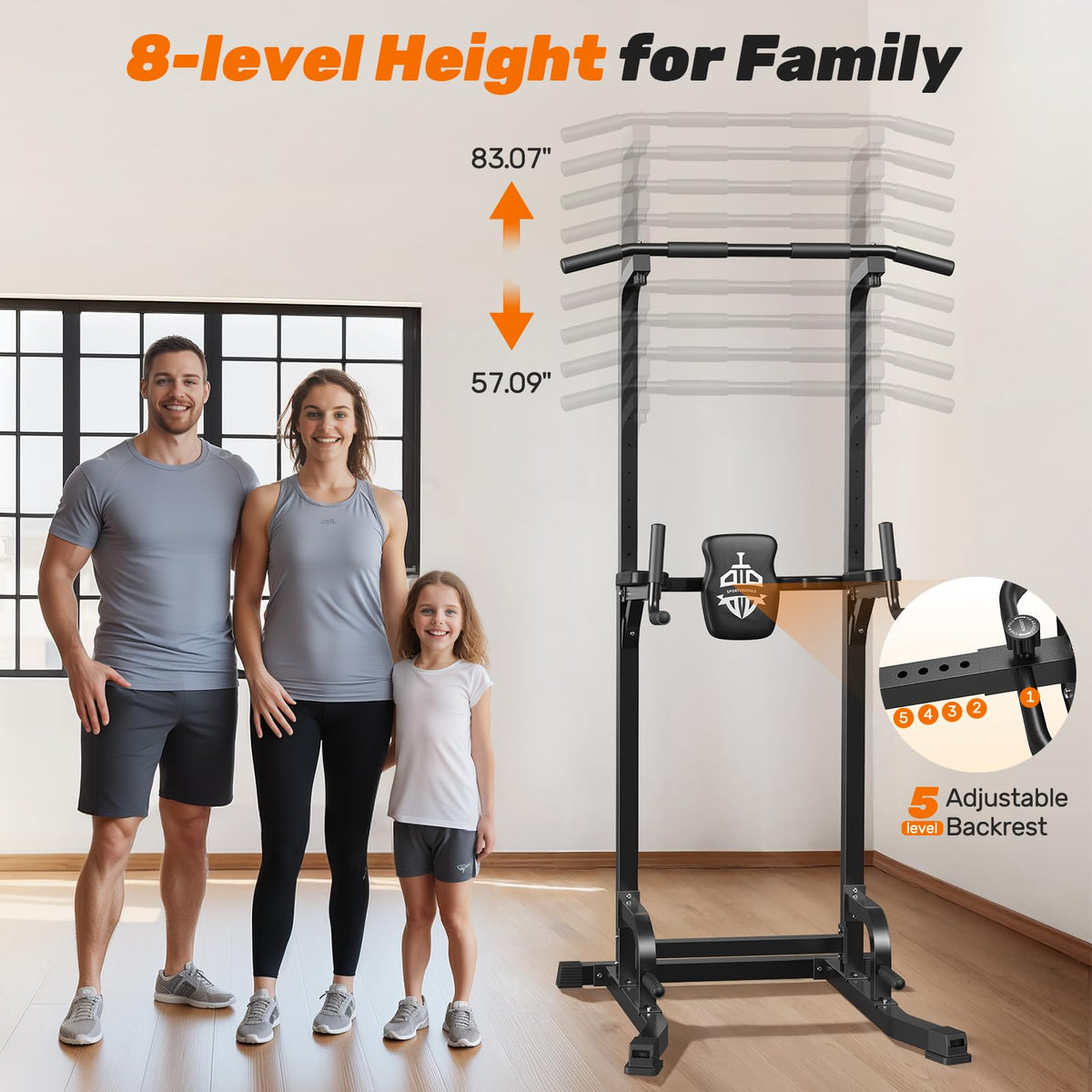 SPORTSROYALS Free Standing Pull Up Bar, Power Tower for Home Gym Training Sturdy Free Standing Workout Station for Pull-Ups, Dips, Leg Raises and Full-Body Home Gym Strength Training