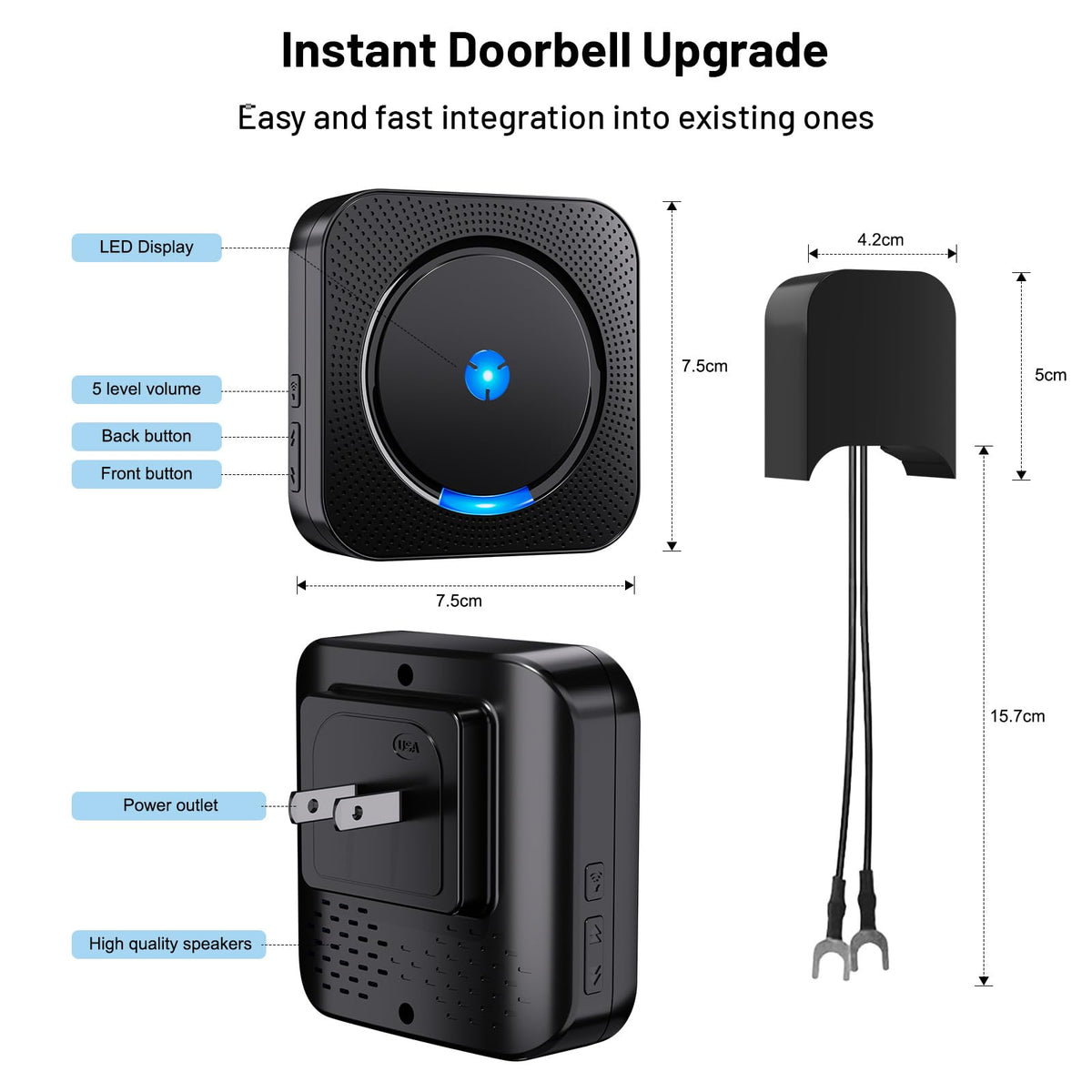 Wireless Doorbell Chime Receiver Extender for Blink Video Doorbell - Compatible with Blink Video Doorbell -Upgraded Loud & Clear (1 Video Doorbell Extender 2 Receiver）