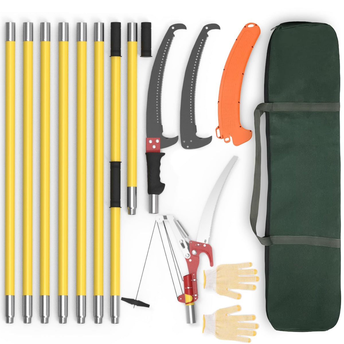 7.3-27FT Extendable Long Handle Pole Saw with Blade and Branch Scissors extendable pole saw; tree trimmer with scissors; pruning saw