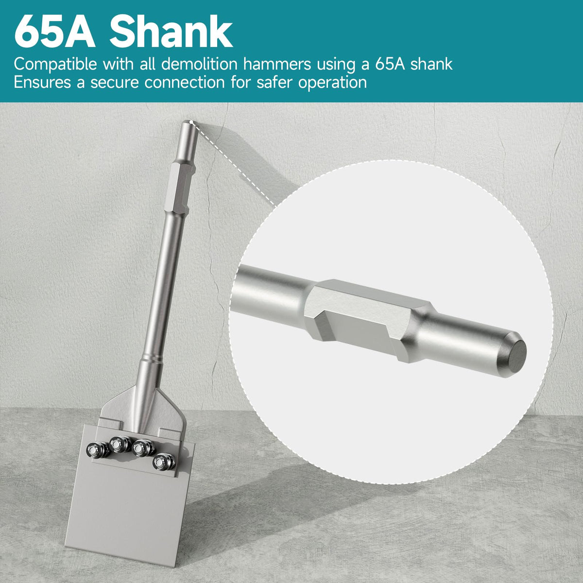 65A Shank 6 Inch Wide Floor Scraper Chisel Bit 24" Long Alloy Steel Jack Hammer Drill Bit Blade Scraper, Spring-loaded Bolt Reinforcement, Removal Tools for Tile Thinset