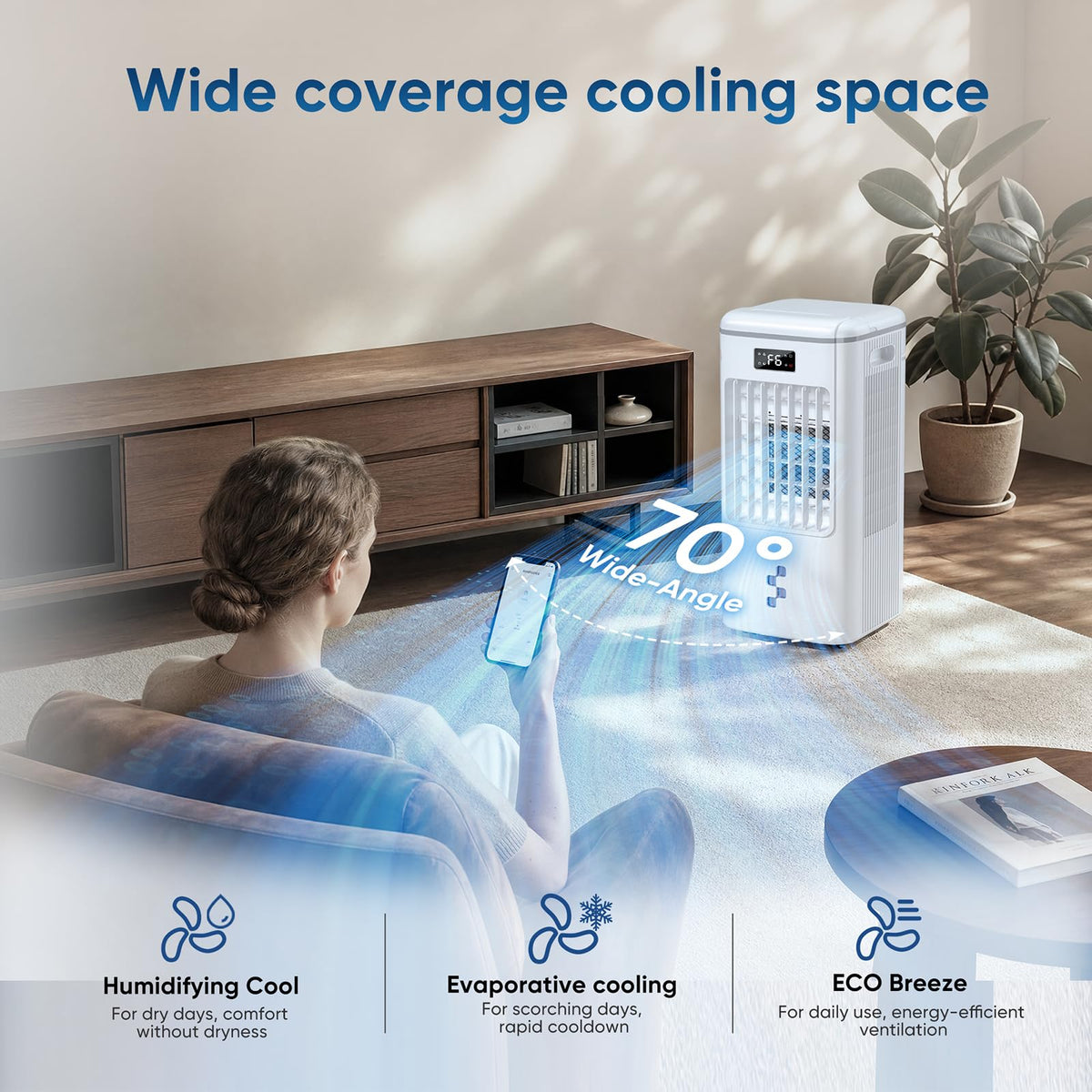 Windowless Portable Air Conditioners Fan, Swamp Cooler 3 Modes & 3 Speeds, 16FT Remote,12H Timer for Smart Auto-off, No Hose Needed,2-Gal Tank for 20H Cooling 36db Evaporative Air Cooler