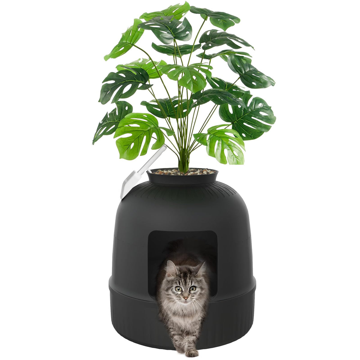 Lifewit Hidden Plant Cat Litter Box with Plastic Scoop, Black Extra Large Enclosure Litter Tray with Carbon Filter& Odor Control, Aesthetic Cats Stuff for Living Room, Bathroom, Corner