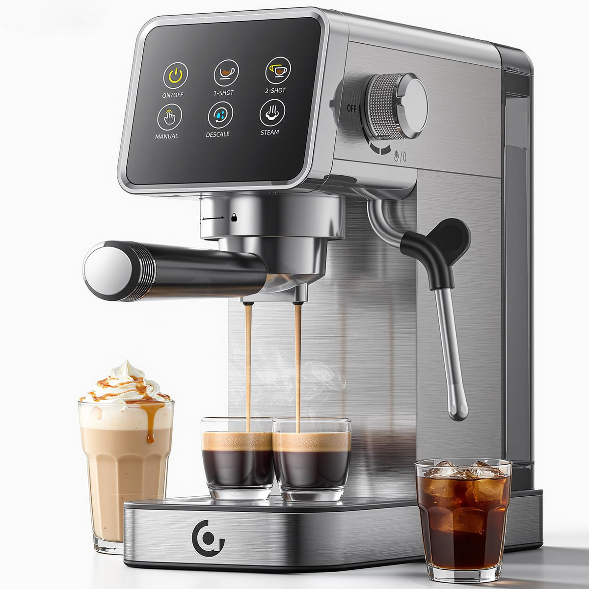 AMZCHEF Espresso Machine with Self-Cleaning, 20Bar Coffee Maker, Platinum Home Barista Essentials: 1350W Fast Heat, 44oz Tank, Steam Wand for Cafe Latte Art, LCD Live Status Ideal for Beginner