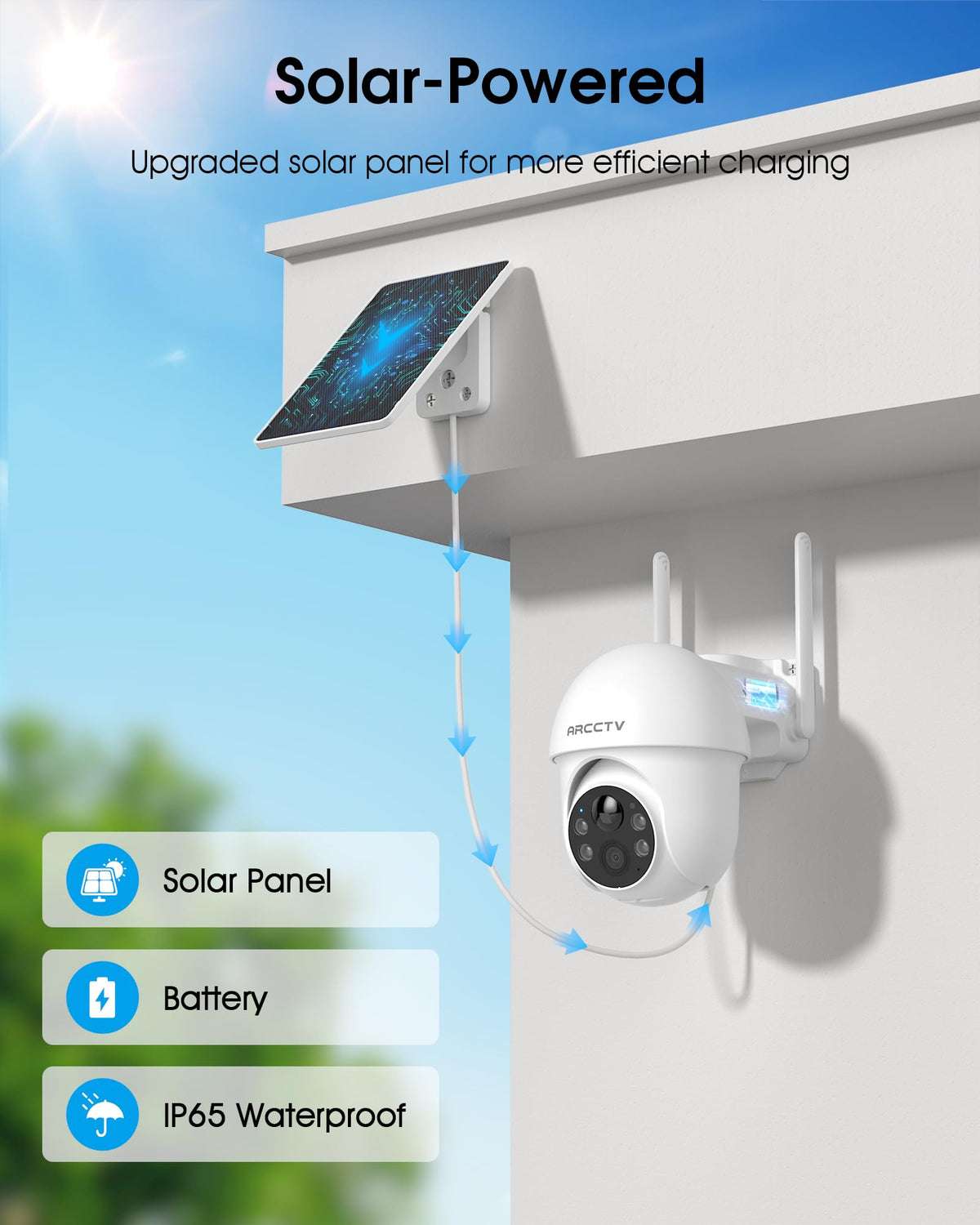 ARCCTV Solar Security Cameras Wireless Outdoor, 2 Pack 4MP 2.5K HD, 360° View, 2.4G/5G Dual Band WiFi, Battery Powered, Night Vision with Spotlight, 2-Way Audio, PIR Motion Sensor