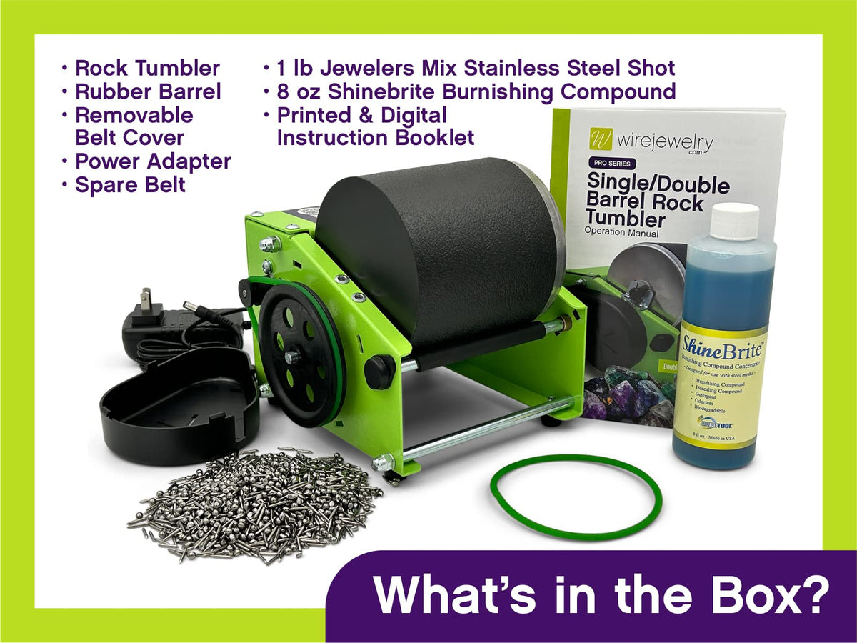 WireJewelry Pro-Series Single Barrel Tumbler, Jewelry and Metal Polishing Kit, Includes 1 Pound of Jewelers Mix Shot and 8 Ounces of Shinebrite Burnishing Compound