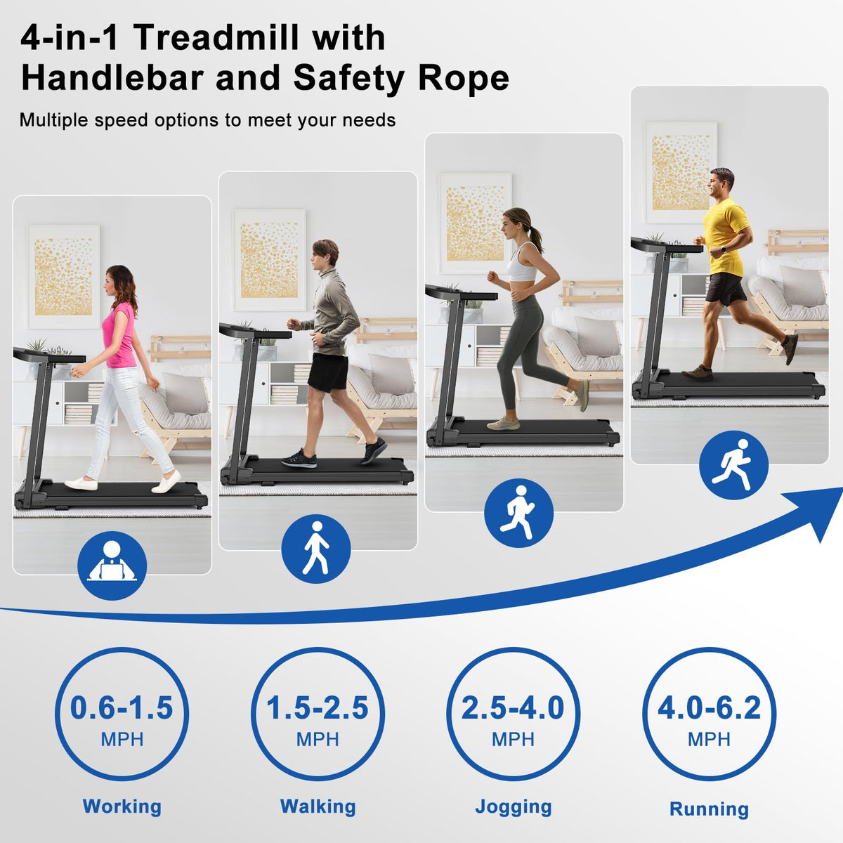 Treadmills for Home Walking Pad Machine Foldable Treadmill with Handle Bar for Running Jogging Gym Compact Portable Small Caminadora Electrica Folding Tred Mills & Queit Motor LED Dispay Pcrignbm