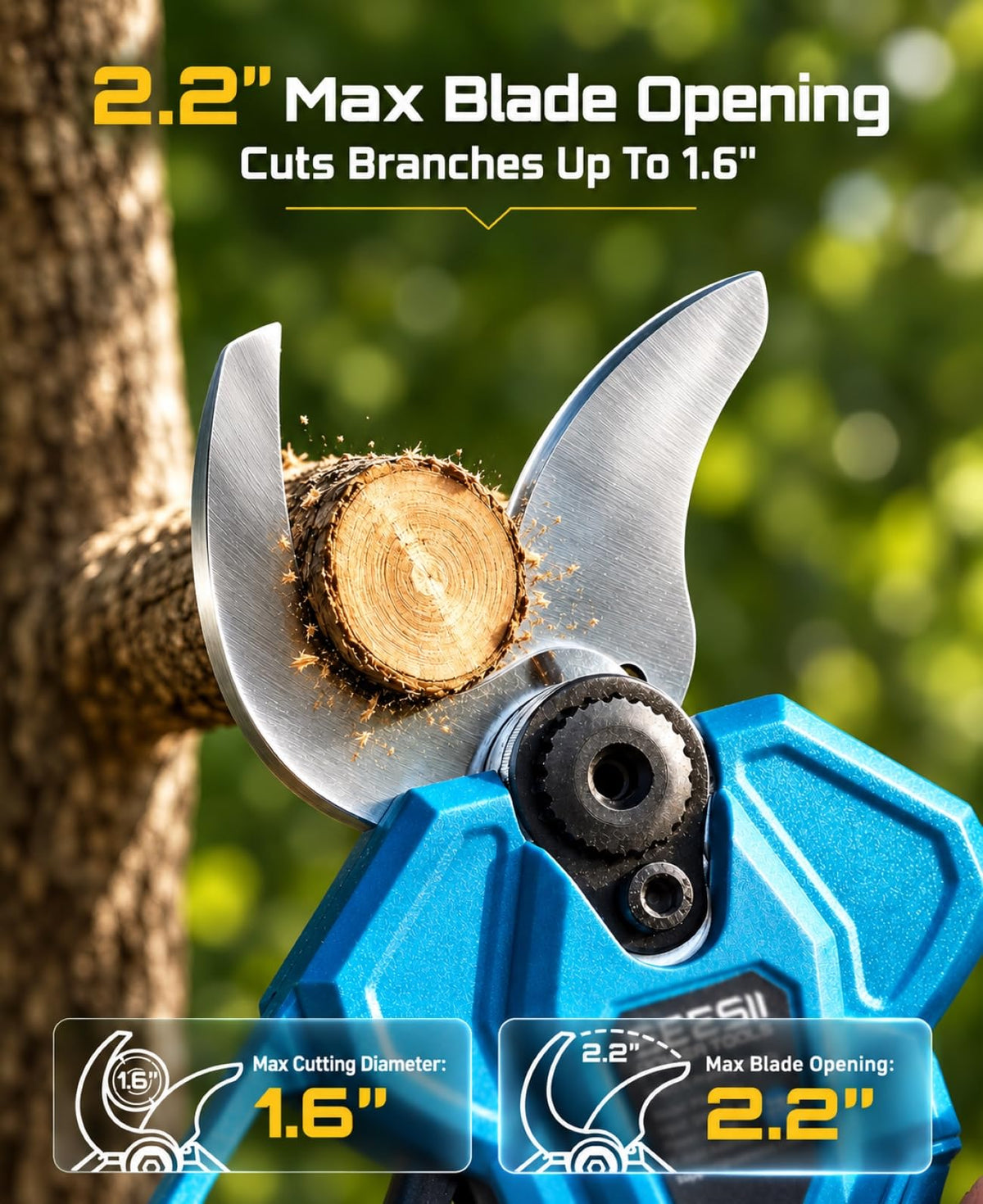 SEESII 2-in-1 Pole Pruning Shears, 1.6" Cutting Diameter Cordless Electric Pole Pruners, Brushless Motor, Dual 4.0Ah Batteries, Extra SK5 Blade, 4 Modes Adjustable Branches Cutter for Tree & Flower