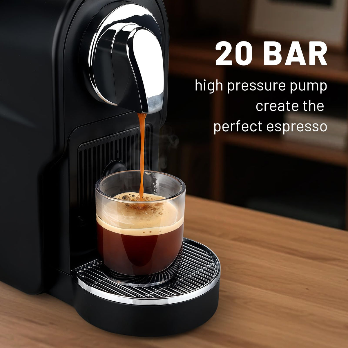Mini Espresso Machine for Nespresso Original Pods, 20 Bar High Pressure Pump for Espresso and Lungo, One-Touch Operation, 22oz Removable Water Tank