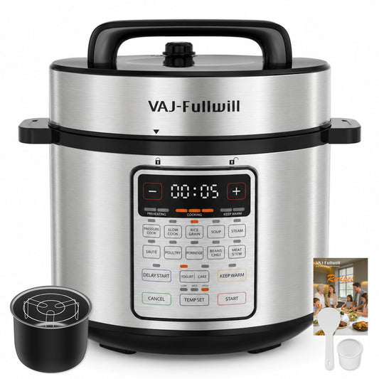 VAJ 8-Quart Electric Pressure Cooker, 12-in-1, 14 Presets, 1200W, Silver Ceramic nonstick pot, 24-hour delay start, over 16 safety protections, family meals, gatherings and batch cooking
