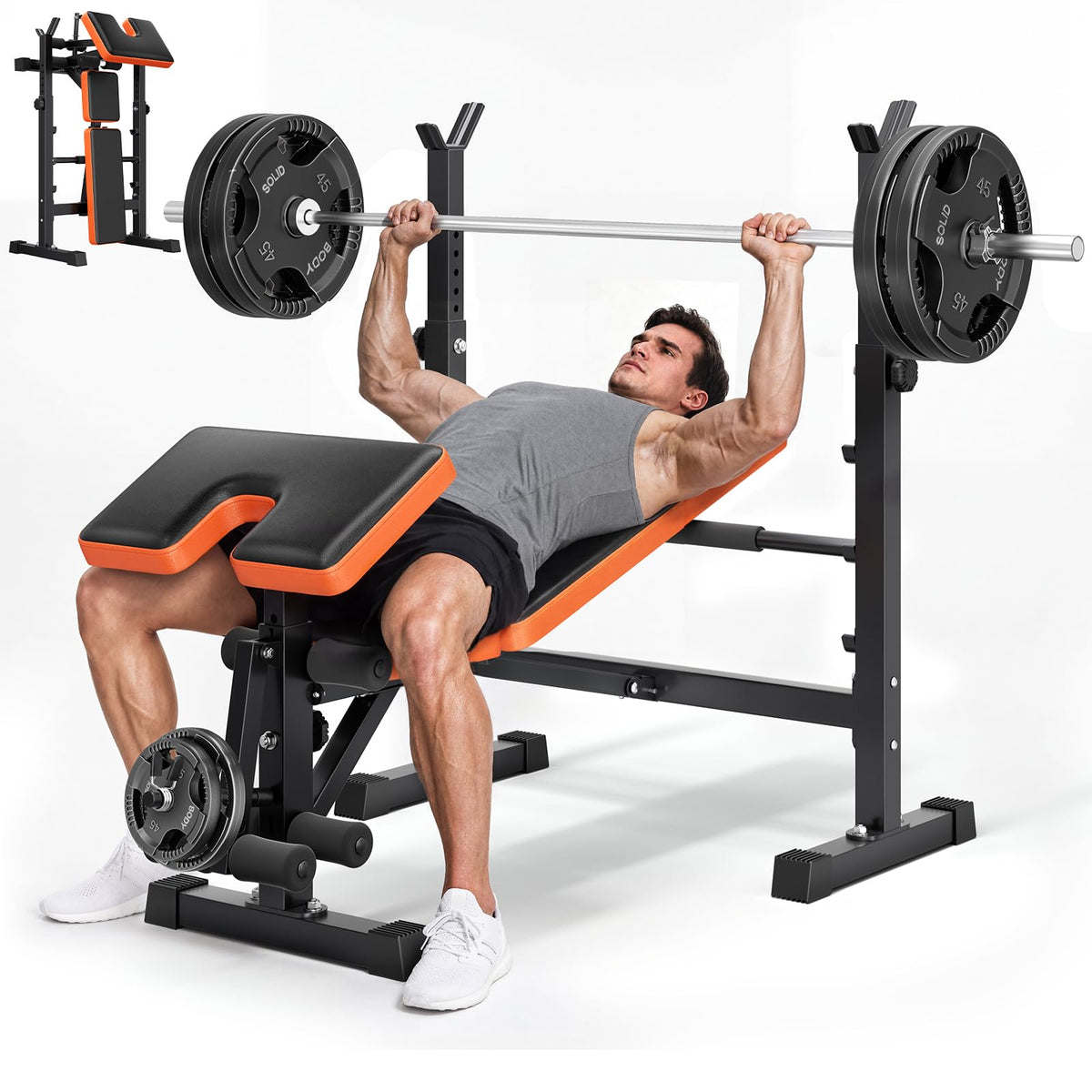 YOLEO Olympic Weight Bench,Adjustable Bench Press Rack for Fullbody Workout Roman Chair Upgrade, Wide Grip Fits 6-7 ft Olympic Bar, Ergonomic Backrest, Commercial Grade All in One Bench Set