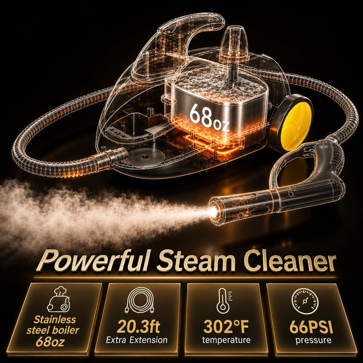 STEAMBOT® Heavy Duty Steam Cleaner for Home, 2L Tank Extended 20.3 ft Reach Multipurpose 28 Accessories, Safety Lock, Chemical-free Steamer for Cleaning for Kitchen, Grout, Tile, Window and Car