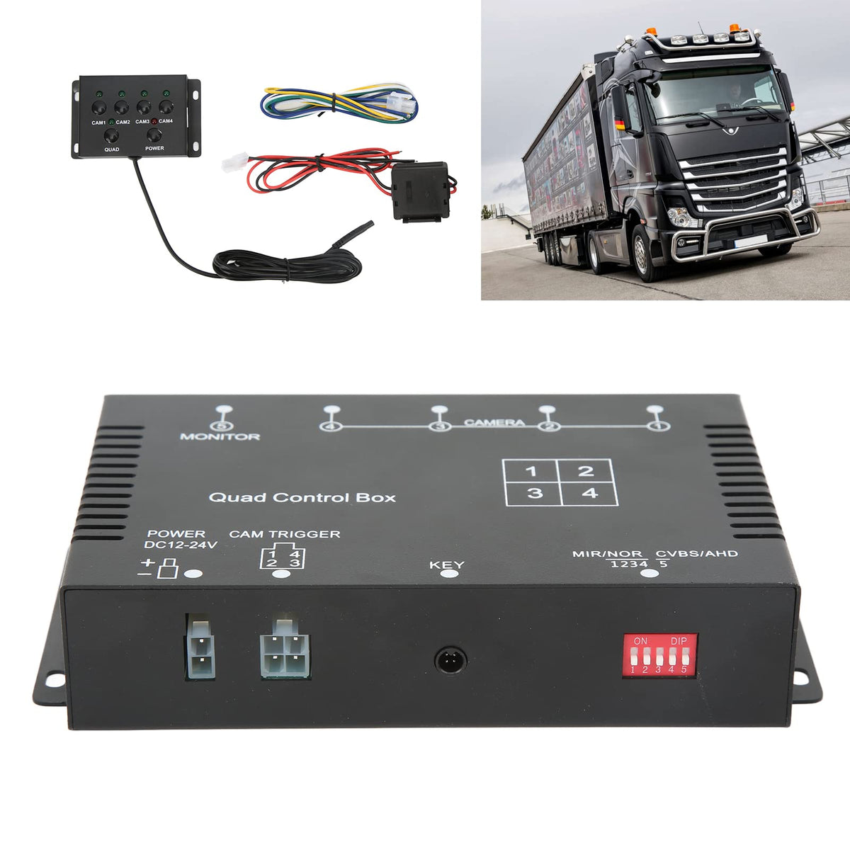 4 Channel Video Splitter, 1080P AHD 4 Cameras Video Control Car Cameras Image Switch Combiner Box, Video Quad Splitter Multiplexer Processor Switcher for Buses Tank Trucks CCTV
