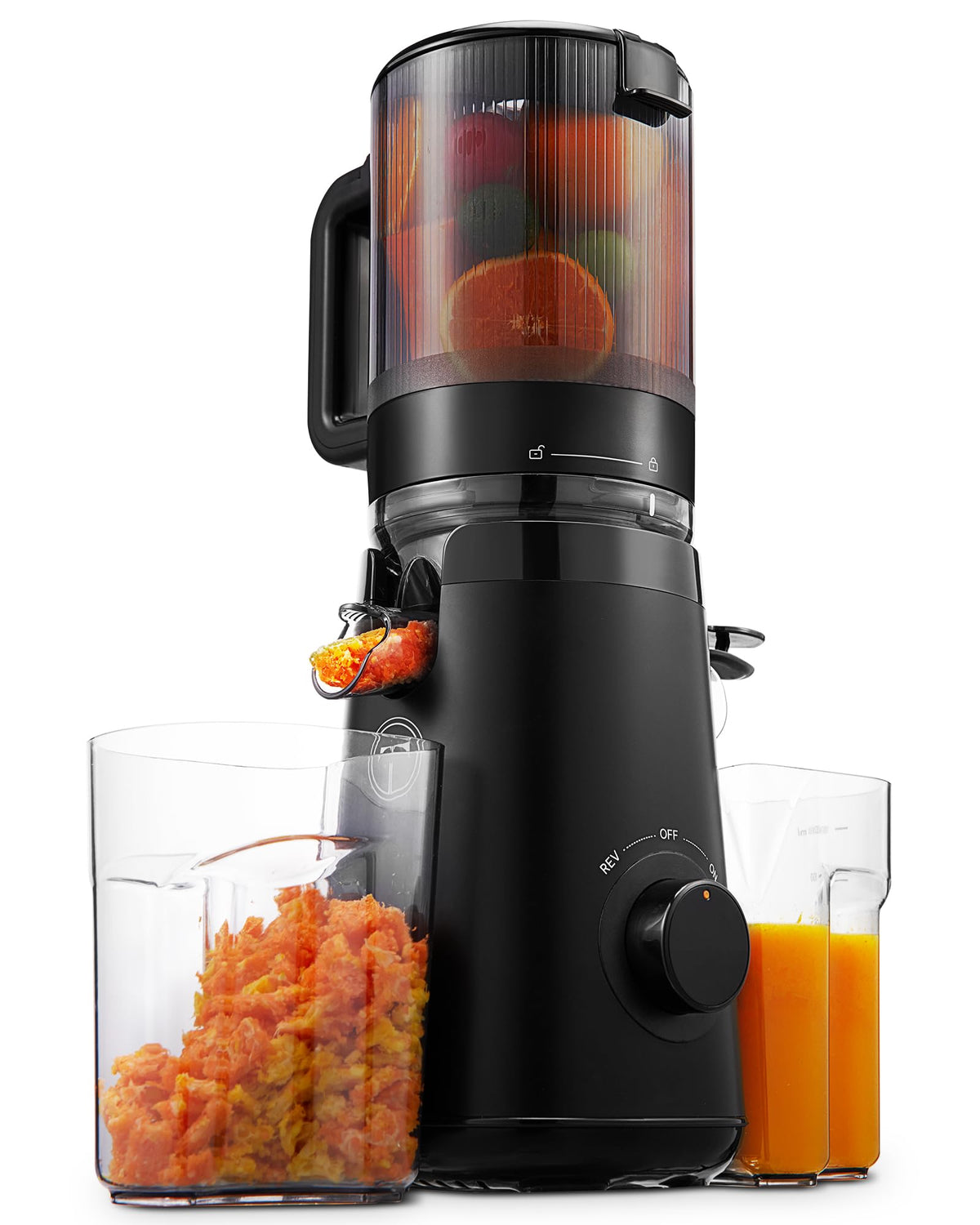 TUUMIIST Juicer Machines, Cold Press Juicer with 5.8" Extra Large Feed Chute Fit Whole Fruits & Vegetables Easy to Clean, High Juice Yield, BPA Free (Black)