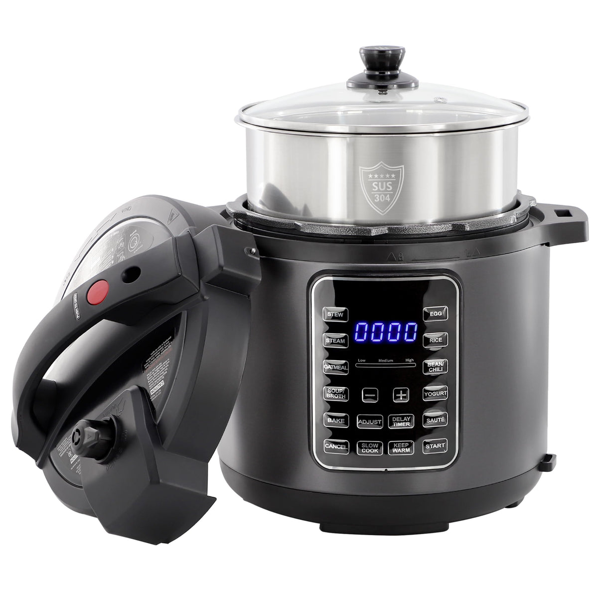 MegaChef 6 Quart 11-in-1 Electric Pressure Cooker, Multi-Cooker with Stainless Steel Crock, 11 Preset Functions