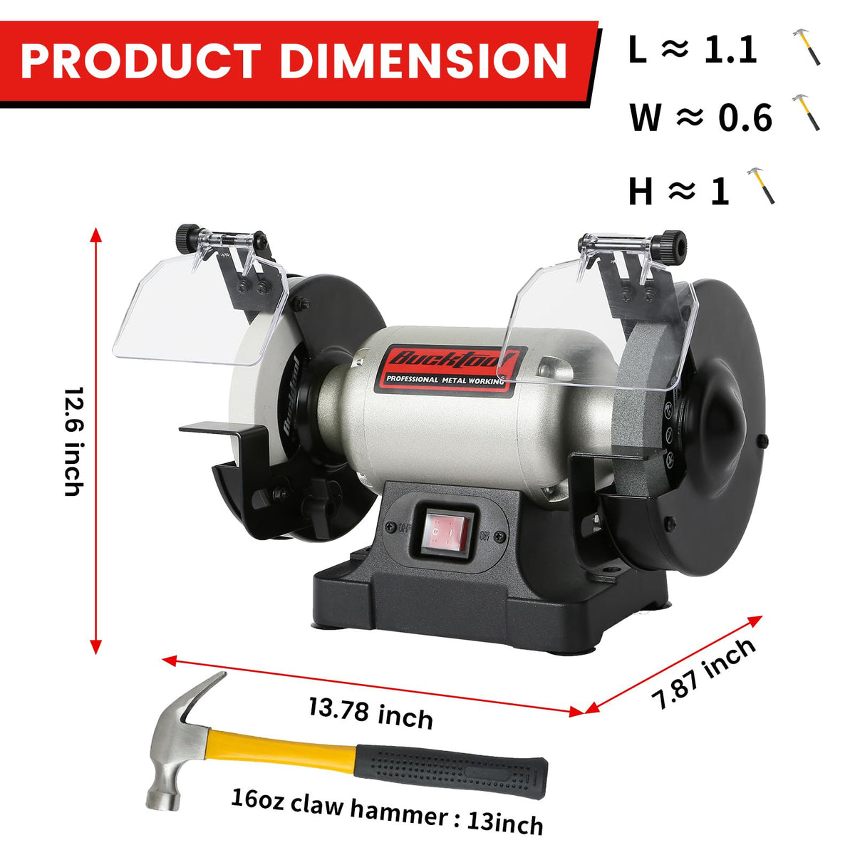 BUCKTOOL 6" 1/3HP Low Speed Bench Grinder,High Precision Wobble Free Wheels Table Grinder with 1750RPM,60&80 Grit AO Wheel,Eye Shield,Spark Arrestor for Chisels,Plane Irons,Axes,Knives