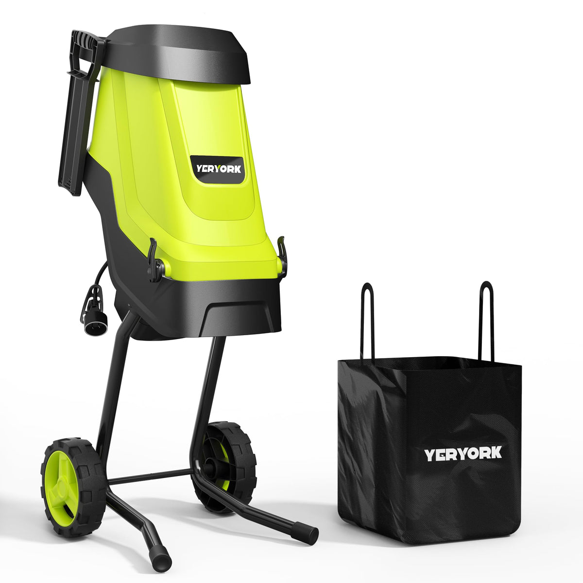 Yeryork Electric Wood Chipper, Max 1.8" Cutting Capacity Chipper Shredder 15-Amp Motor, 4000 RPM, 21:1 Reduction Ratio with Dual Safety Protection, Efficient Mulcher for Yard Waste and Branches