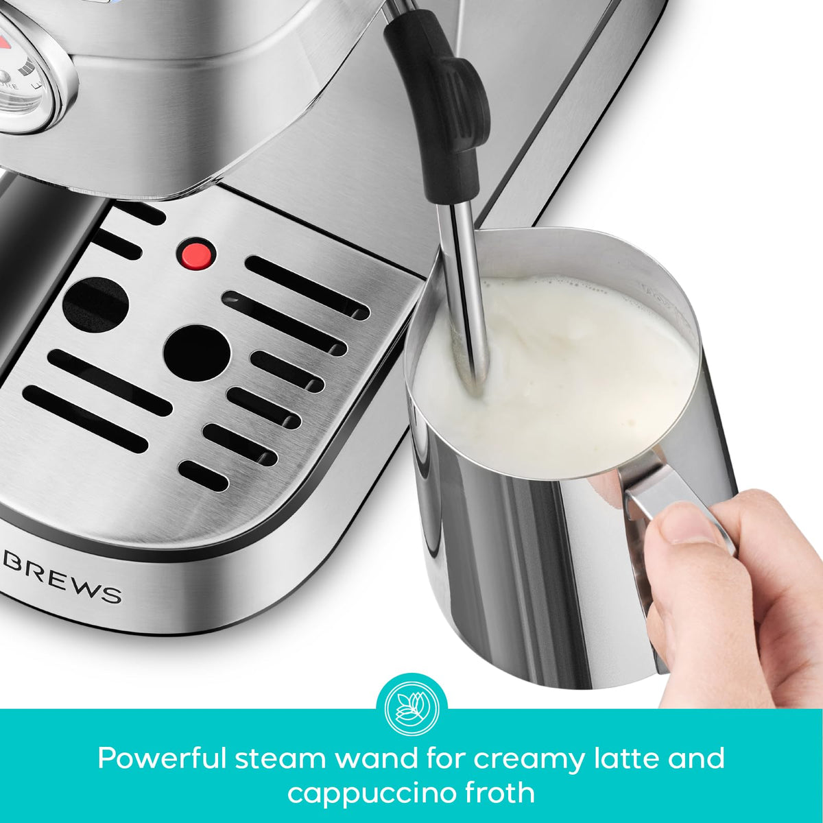 CASABREWS CM5418 Compact Espresso Machine with Milk Frothing Steam Wand Stainless Steel, 20-Bar Pump, Built-in Pressure Gauge, Powerful Steam Wand for Cappuccino Latte for Home, 34oz Water Tank