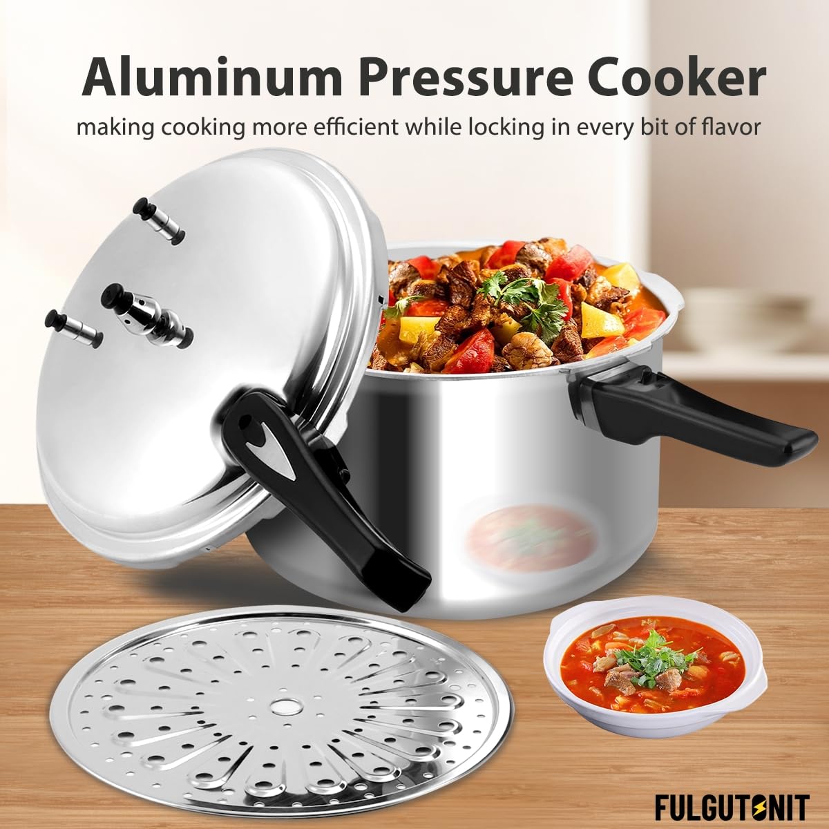 Fulgutonit 12 Quart Aluminum Pressure Cooker Aluminum Pressure Canner, Canning Rack Included, Easy Lock Lid, For Canning & Steaming