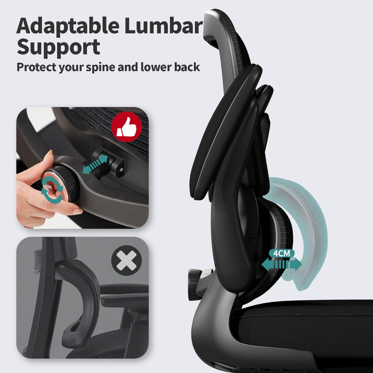 TRALT Office Chair - Ergonomic Desk Chair with Adjustable Lumbar Support, Mesh Computer Chair, Executive Chairs for Home Office Comfortable Lumbar Support (Black)