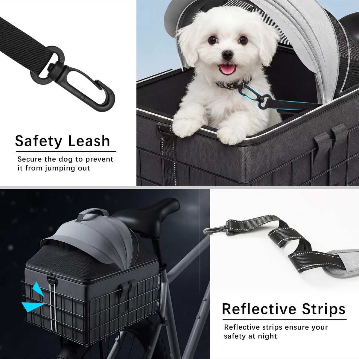 YEEGO DIRECT Dog Bike Basket for Rear Rack, 2-in-1 Pet Carrier & Cargo Basket, Detachable Dog Carrier for Bicycle with Safety Leash, Fits Small Medium Dogs Cats up to 20 LBS, Basket Patented Design