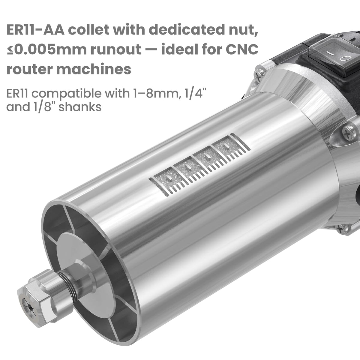 710W CNC Router Spindle Motor with Speed Display, 6-Speed Adjustable (7000–30000 RPM), 65mm Diameter, 1/4" ER11 Collet, Compatible with CNC Routers, Milling and Engraving Machines