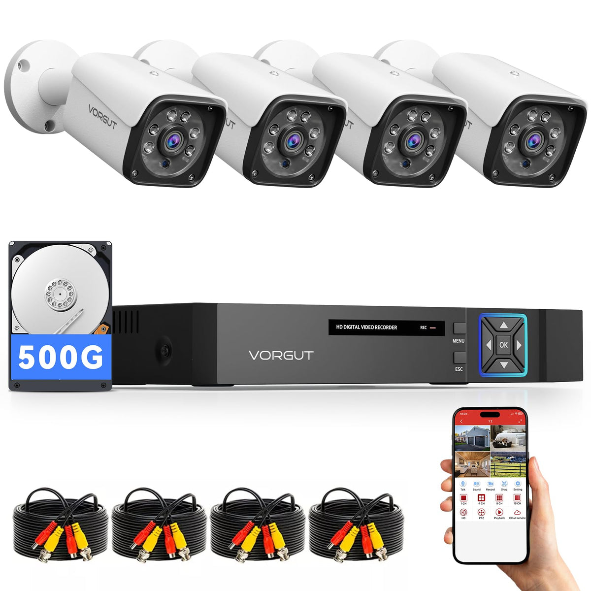 Wired Security Camera System Outdoor, 4X 3MP CCTV Camera, 500G HDD 4CH 5MP Lite AHD Surveillance DVR Kit, IP66 Waterproof Metal Shell, Remote Access,Smart Detection,24/7 Record, Night Vision