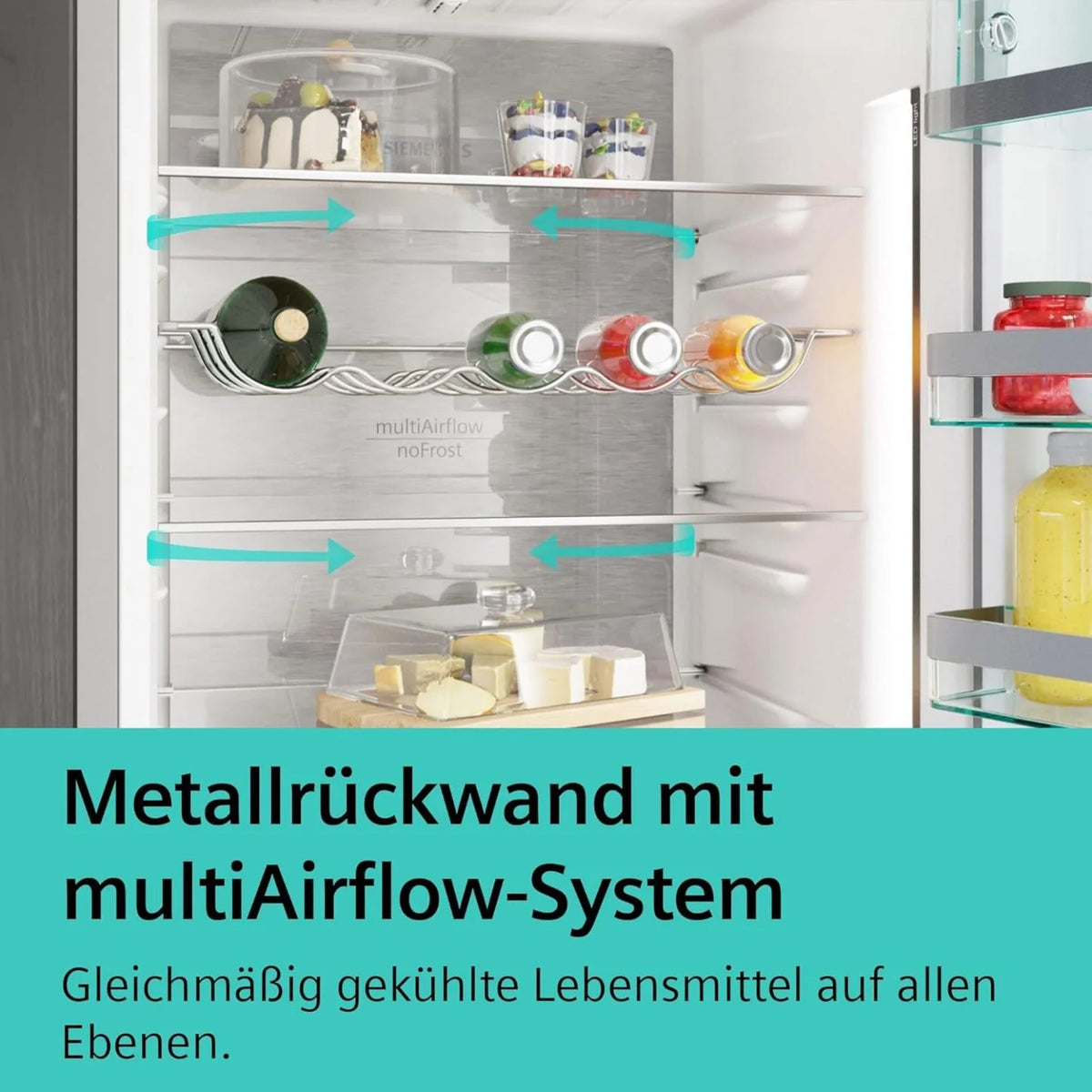 2026 SIEMENS KF96NVPEA iQ300 multi-door refrigerator, 183 x 91 cm, 405 L cooling & 200 L freezing, hyperFresh longer freshnes