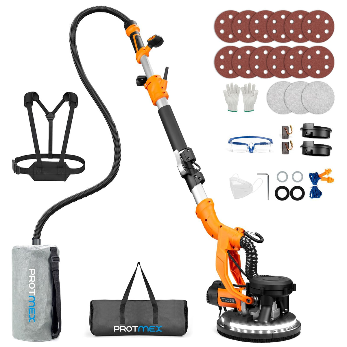 Drywall Sander, 1000W Popcorn Ceiling Removal Tool, Automatic Drywall Sander with Vacuum Dust Collection, LED Light, 6 Variable Speed 800-2200RPM, Foldable & Extendable Handle,15Pcs Sanding Discs