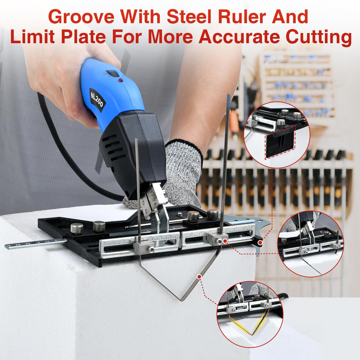 NLBFOU Electric Hot Knife Foam Cutter Tool Kit Air Cooled Grooving/Sculpting/Cutting (5 Blades) 200W 110-120V Pro Slotter for Styrofoam, XPS, EPP, EPS, EVA, EPE, KT Board, Sponge