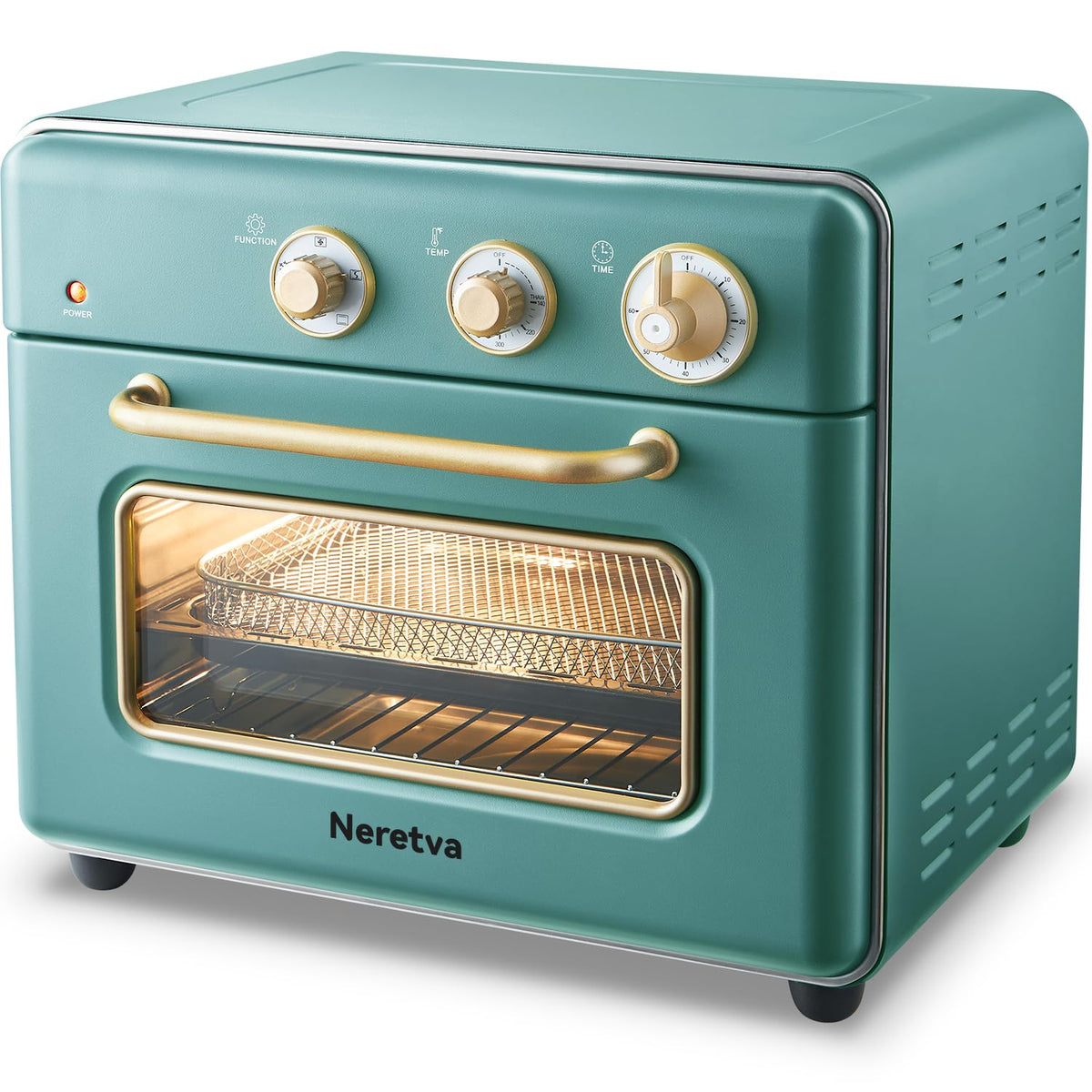 Neretva 21 QT Capacity and 6-in-1 Multifunctional Toaster Oven & Air Fryer Compact Toaster Ovens Countertop, 1500W Rapid Heat and All Stainless Steel Use for Bake/ Toast/ Broil/ Air Fryer/ Defrost