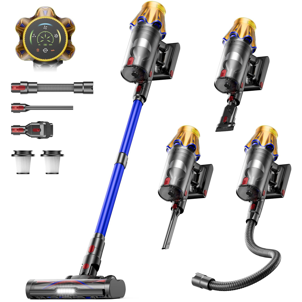 Cordless Vacuum Cleaner, Upgraded 650W 60KPA 70Mins Cordless Stick Vacuum Cleaner with Flexible Hose,Self-Standing,Touch Screen, Anti-tangle Wireless Vacuum Cleaners for Home/Pet Hair/Carpets/Floors