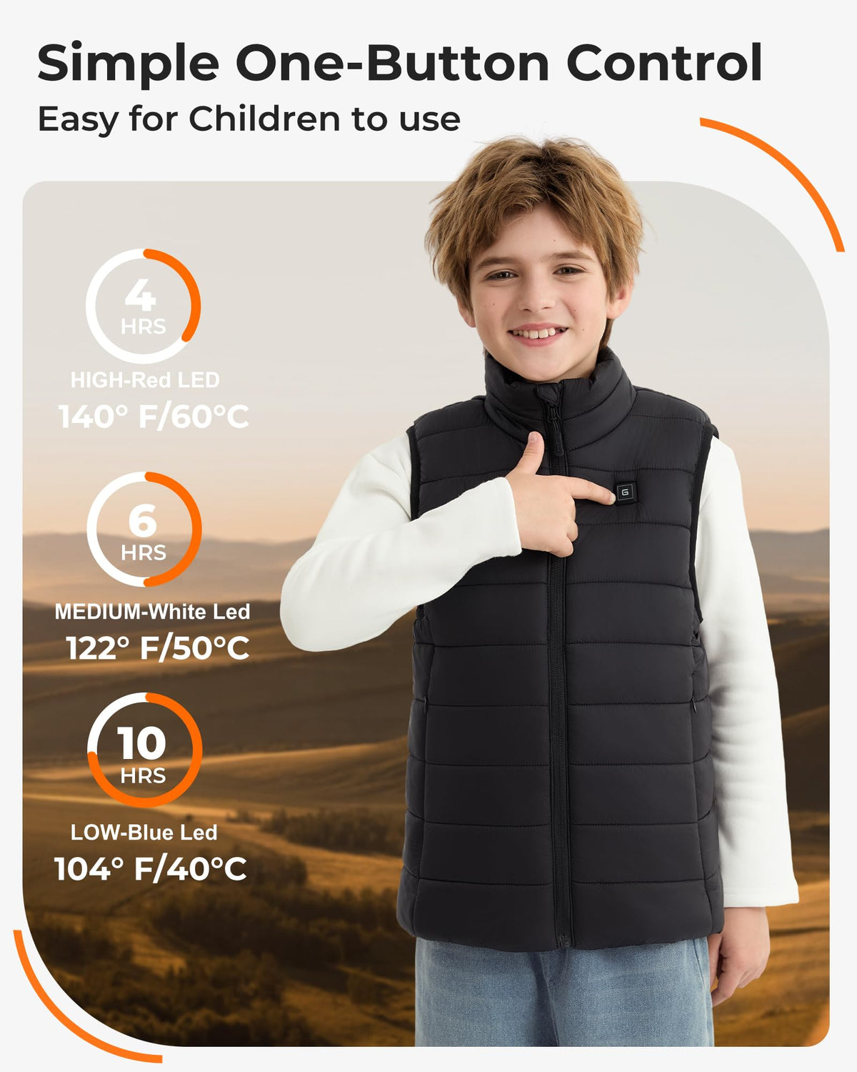 Glaais Kids Heated Vest with 7.4V 12000mAh Battery Pack Included, Warmer Youth Electric Heating Vest for Boys & Girls