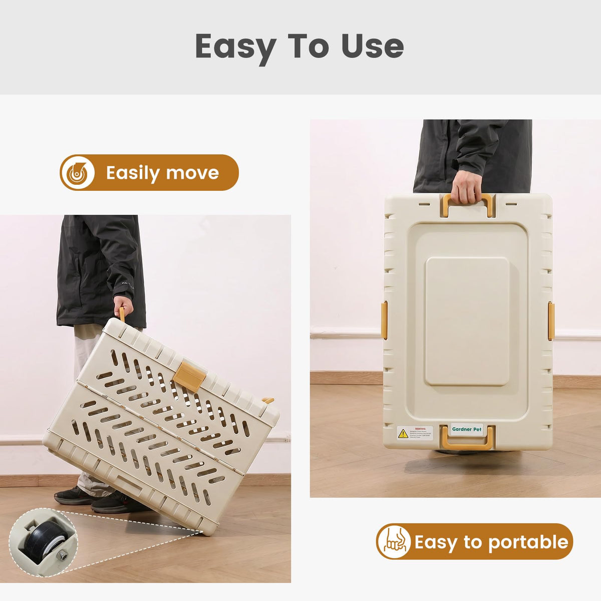 Collapsible Dog Crate for Small/Medium Dogs - 28" L Foldable Dog Cage No-Tool Assembly, Travel Dog Crate with 2 Wheels - Easy to Carry, Space-Saving, Indoor Outdoor Use, Cream, 28”L*18.3”W*20.9”H