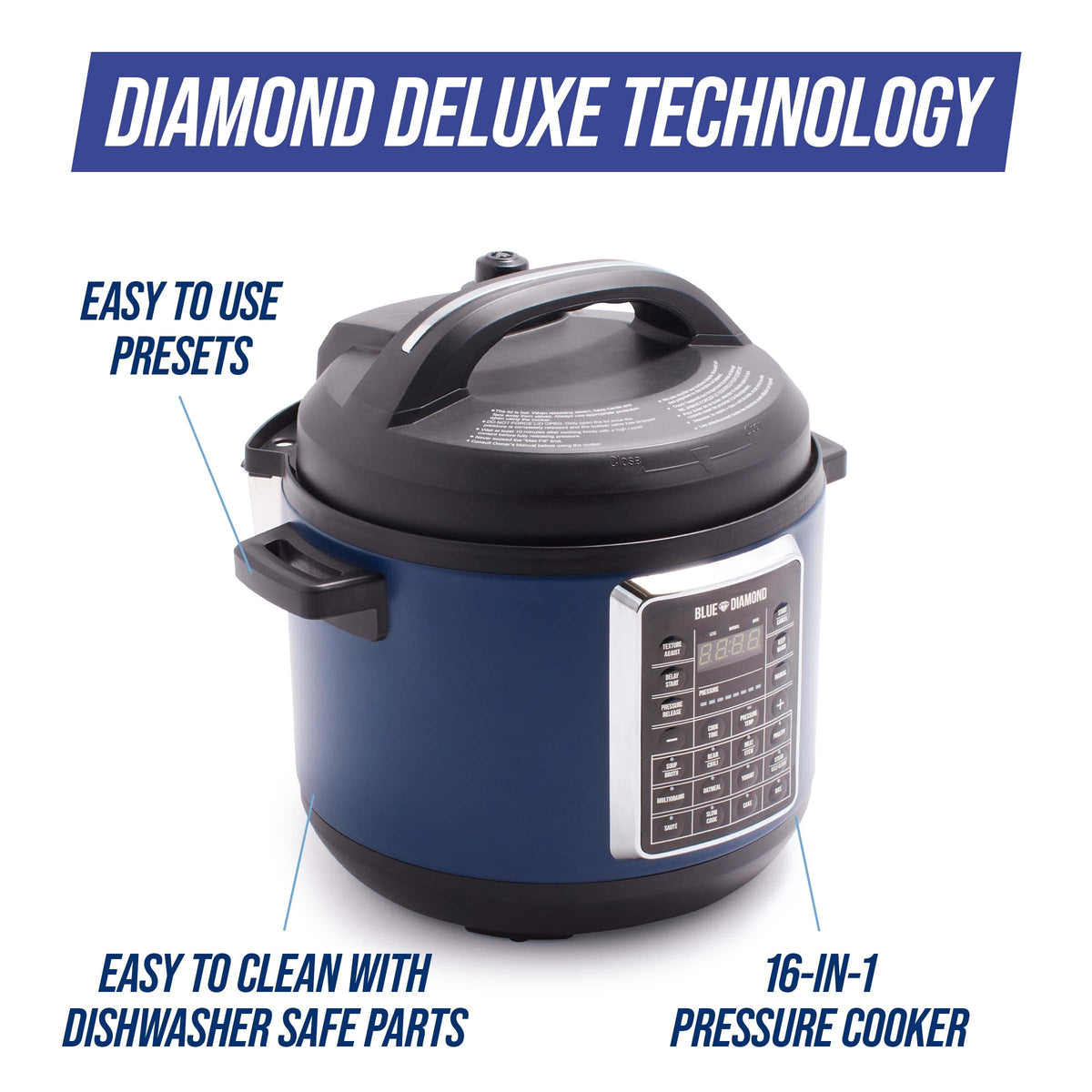 Blue Diamond Ceramic Nonstick, 16-in-1 6QT Electric Pressure Cooker, Slow Cooker, Rice Cooker, Yogurt Maker, Saute, Steamer and More, Programable, Dishwasher Safe Pot, PFAS-Free, Blue