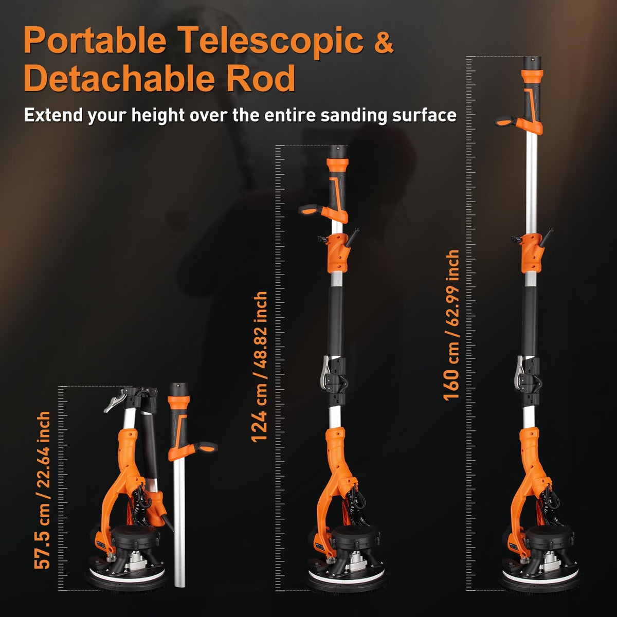 Drywall Sander, 1000W Popcorn Ceiling Removal Tool, Automatic Drywall Sander with Vacuum Dust Collection, LED Light, 6 Variable Speed 800-2200RPM, Foldable & Extendable Handle,15Pcs Sanding Discs