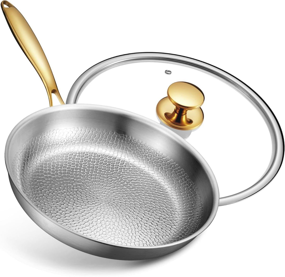 Titanium Pans for Cooking | 12 Inch Pure Tagine Titanium Skillet with Lid | Hammered Chef-Grade Design | PFAS/PFOA/PTFE-Free | Induction & Oven-Safe